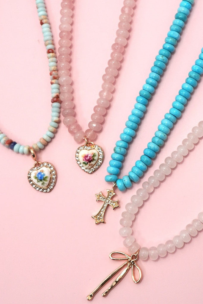 NATURAL SEMI PRECIOUS STONE BEADED CHARM NECKLACE | 80N91561