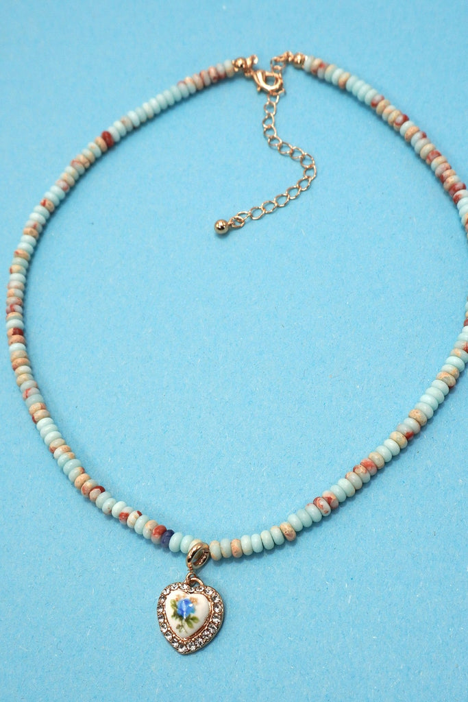 NATURAL SEMI PRECIOUS STONE BEADED CHARM NECKLACE | 80N91561