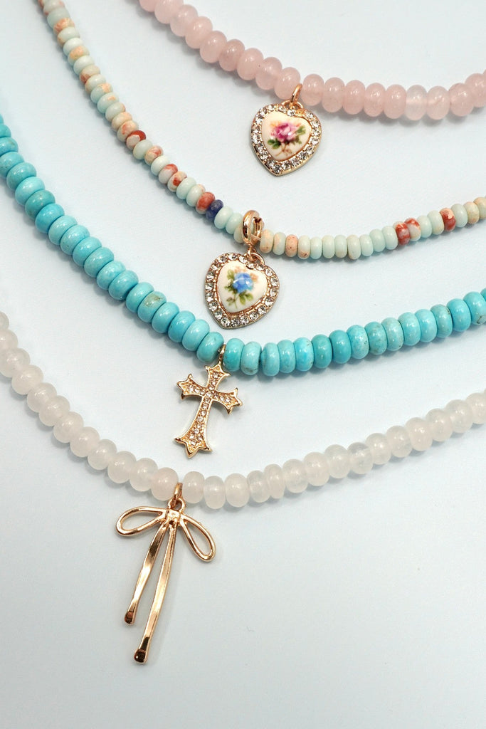 NATURAL SEMI PRECIOUS STONE BEADED CHARM NECKLACE | 80N91561