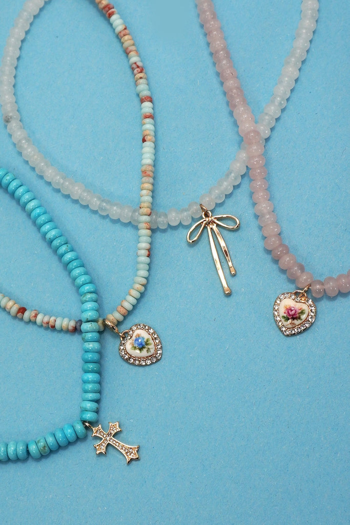 NATURAL SEMI PRECIOUS STONE BEADED CHARM NECKLACE | 80N91561