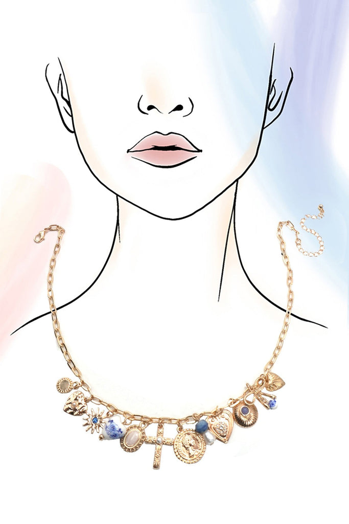 CHARM NECKLACE-PORCELAIN HEARTS CROSS NECKLACE | 80N91593