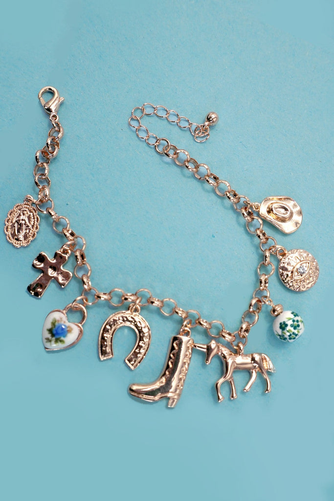 CHARM BRACELET - WESTERN BOOT CROSS PORCELAIN | 80B1345