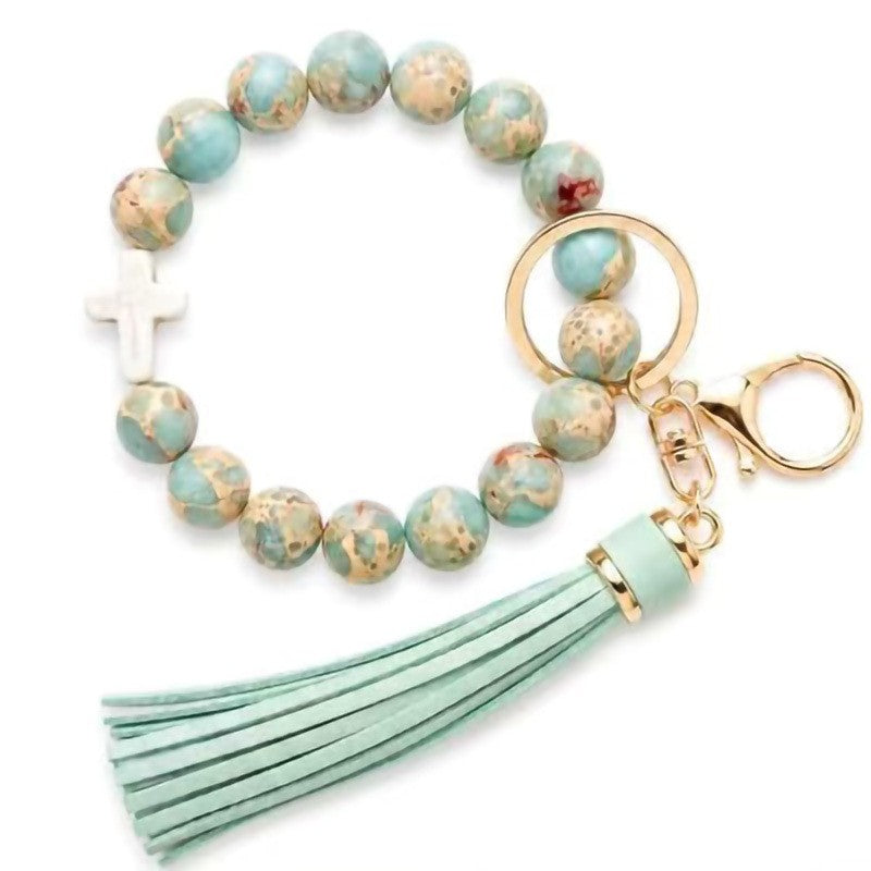 Natural Stone Beaded Key Ring Wristlet Bracelet | 40KC207
