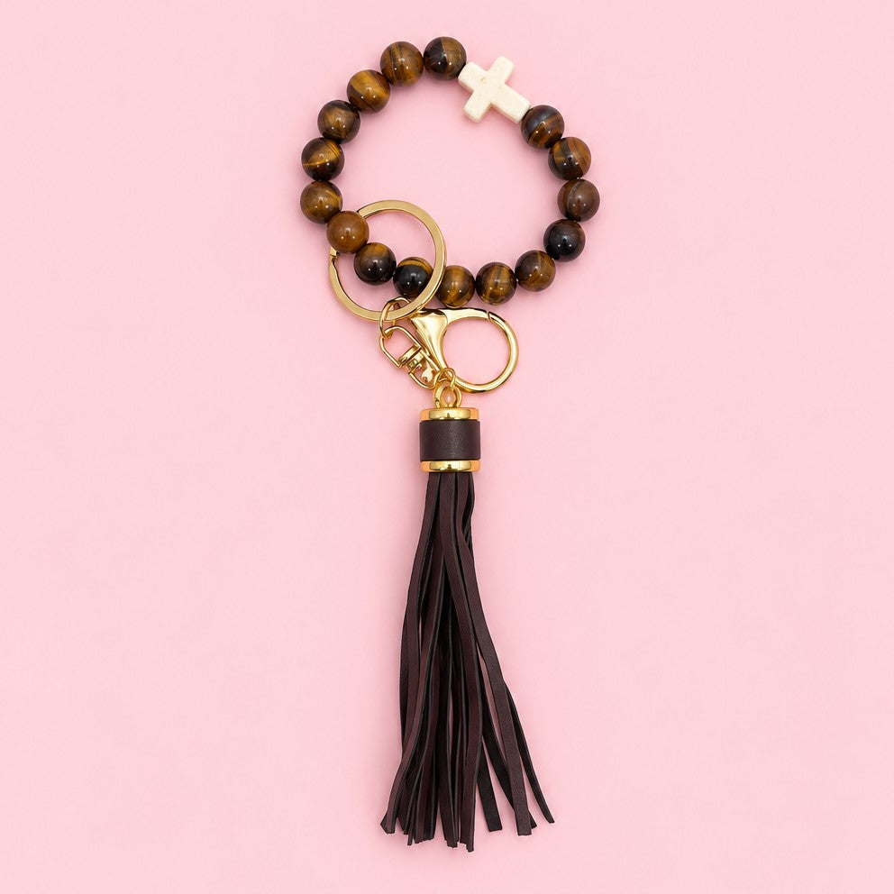 Natural Stone Beaded Key Ring Wristlet Bracelet | 40KC207