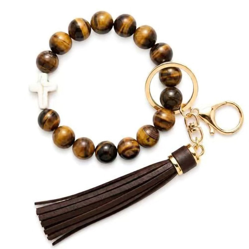 Natural Stone Beaded Key Ring Wristlet Bracelet | 40KC207