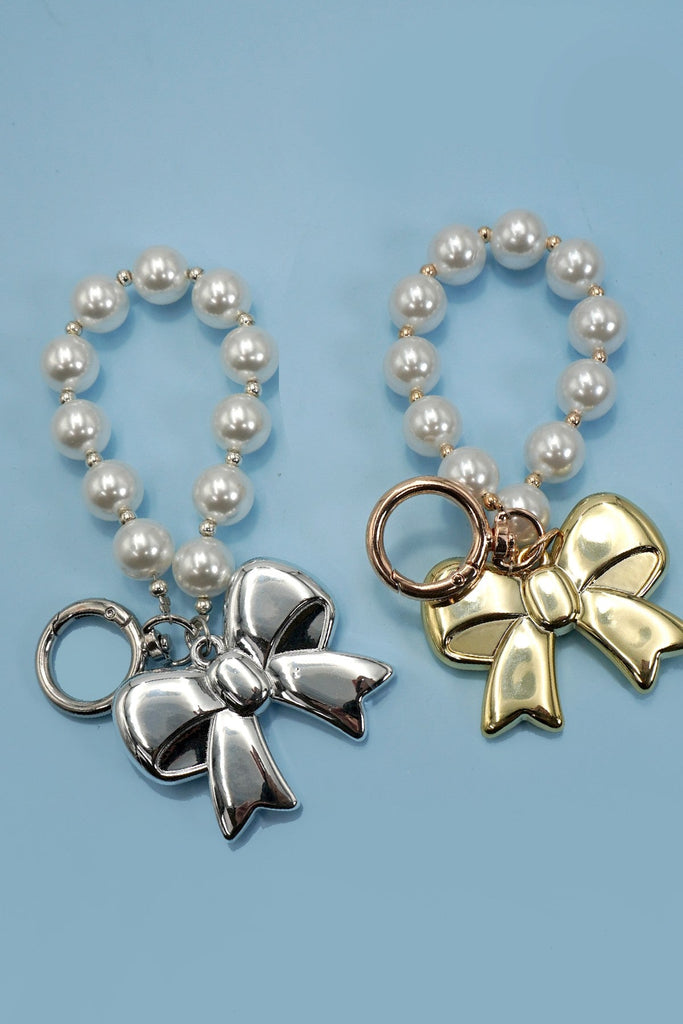 BAG CHARM-PEARL BOW KEYCHAIN BAG CHARM | 40KC146