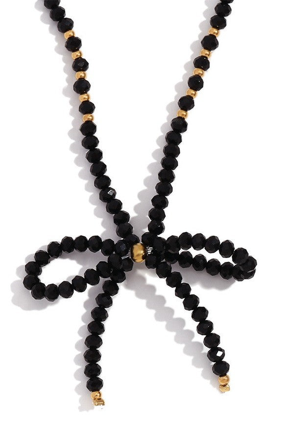 GLASS CRYSTAL BEADED BOW NECKLACE | 40NK9441
