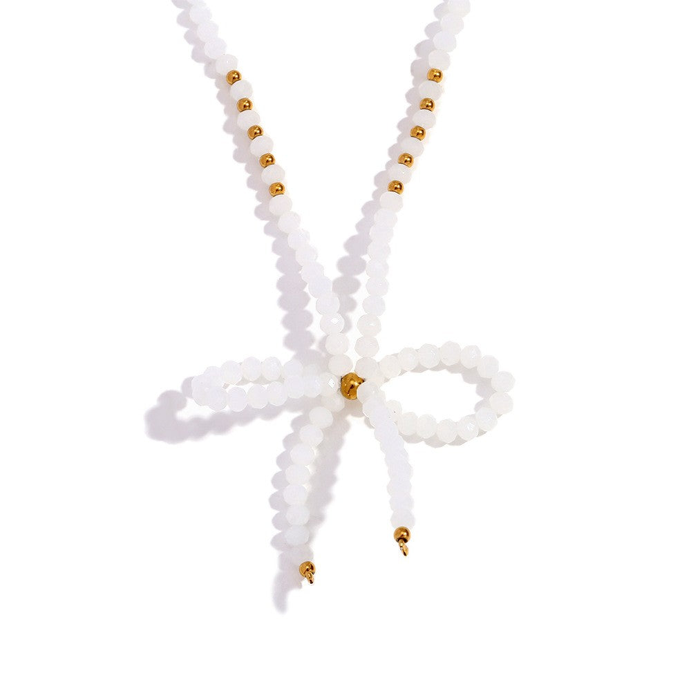 GLASS CRYSTAL BEADED BOW NECKLACE | 40NK9441