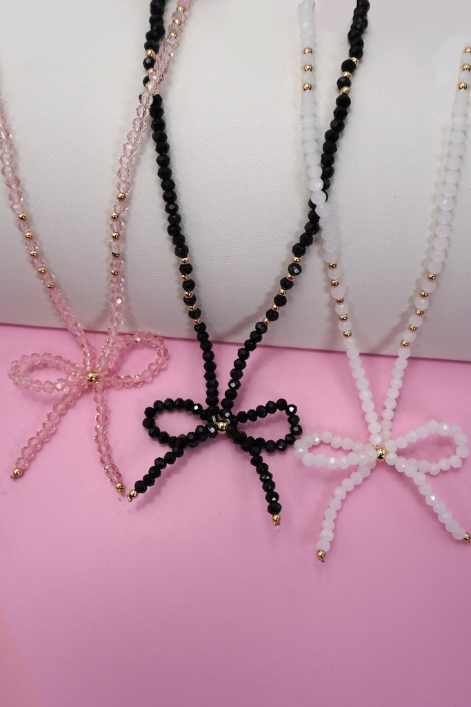 GLASS CRYSTAL BEADED BOW NECKLACE | 40NK9441