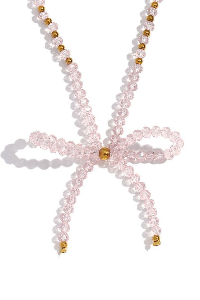 GLASS CRYSTAL BEADED BOW NECKLACE | 40NK9441