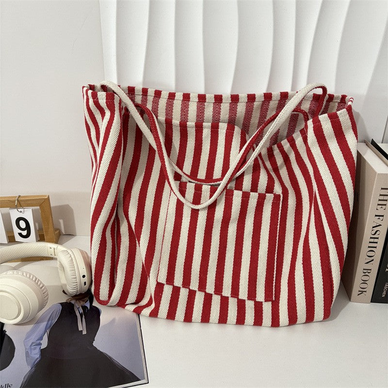 ORGANIC STRIPED TRENDING DOUBLE POCKET TOTE BAG | 40P561