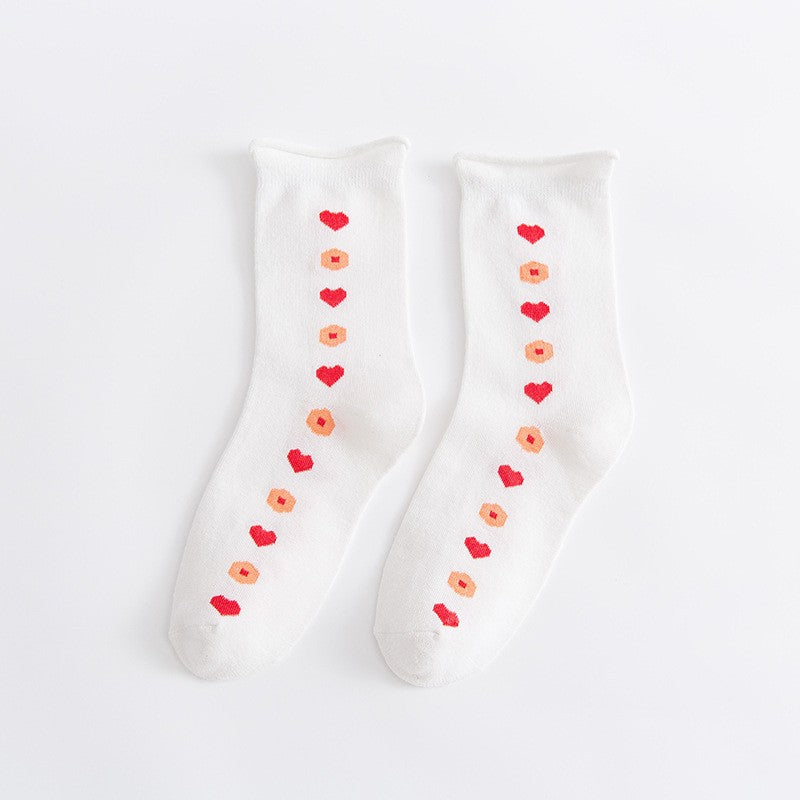 HEART FLOWER CHERRY CASUAL SOCKS | 40S02061