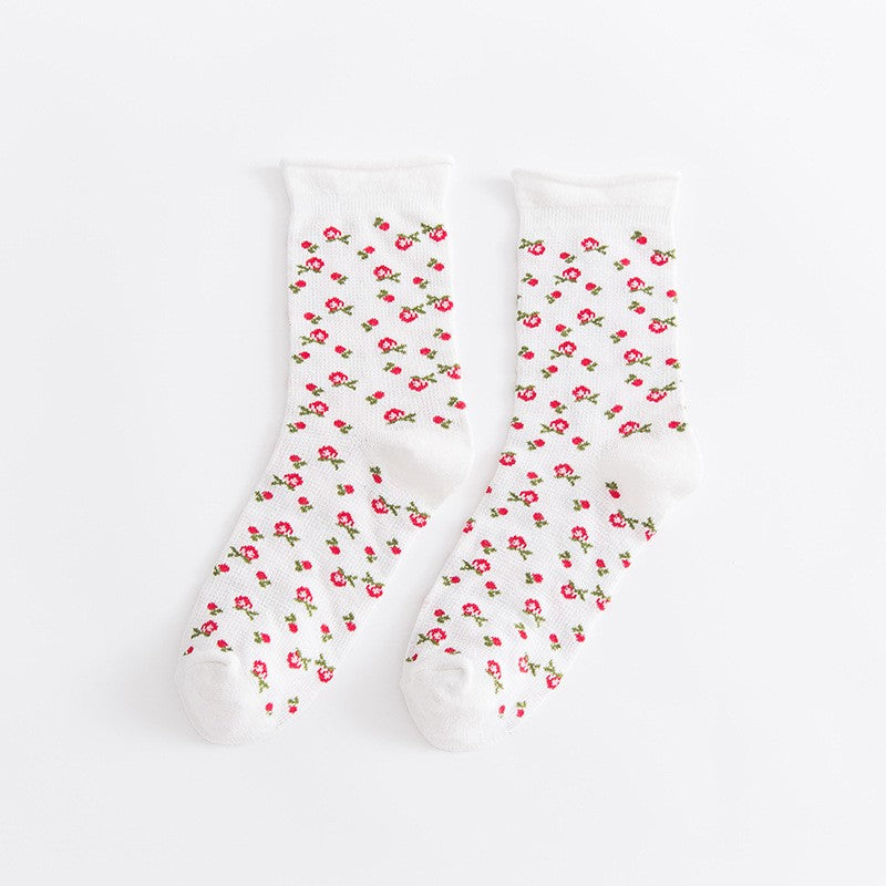 HEART FLOWER CHERRY CASUAL SOCKS | 40S02061