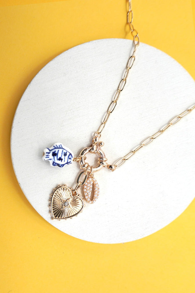 PORCELAIN TOILE FISH PUKA MULTI CHARM NECKLACE | 80N91647