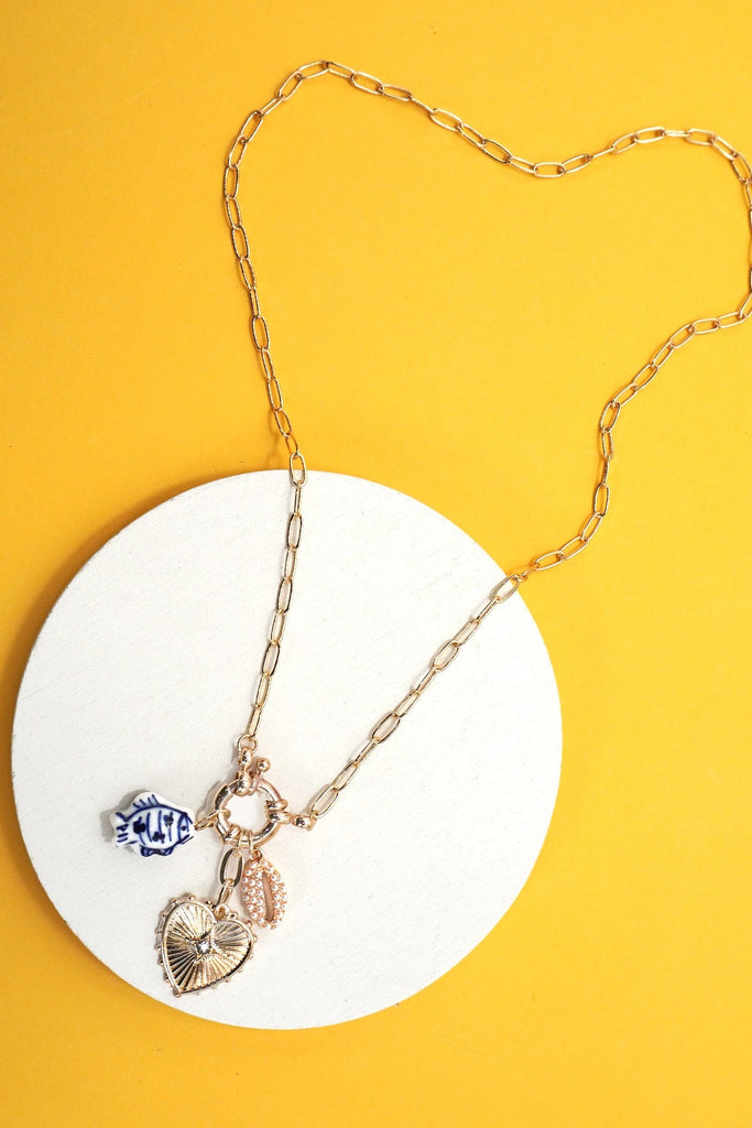 PORCELAIN TOILE FISH PUKA MULTI CHARM NECKLACE | 80N91647