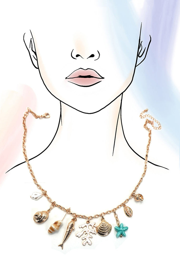 CHARM NECKLACE-FISH PUKA SEASHELL STAR FISH | 80N91680