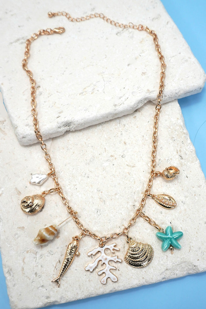 CHARM NECKLACE-FISH PUKA SEASHELL STAR FISH | 80N91680