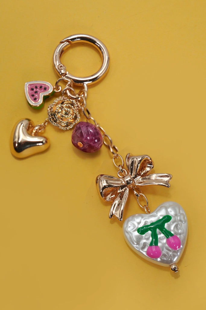 BAG CHARM-HEART BOW STONE ACRYLIC HEART | 80K030