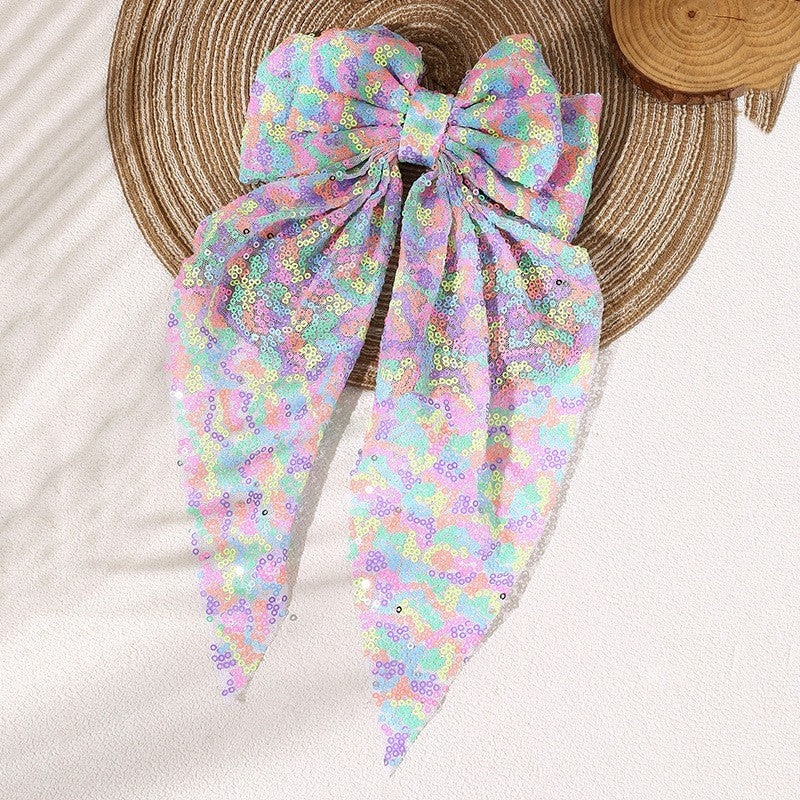 SEQUIN GLITTER ORGANZA BOW RIBBON HAIR CLIPS | 40H921