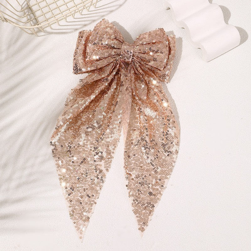 SEQUIN GLITTER ORGANZA BOW RIBBON HAIR CLIPS | 40H921