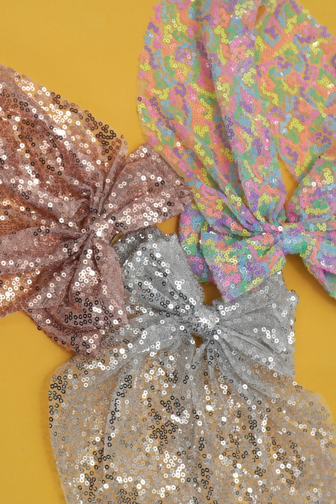 SEQUIN GLITTER ORGANZA BOW RIBBON HAIR CLIPS | 40H921
