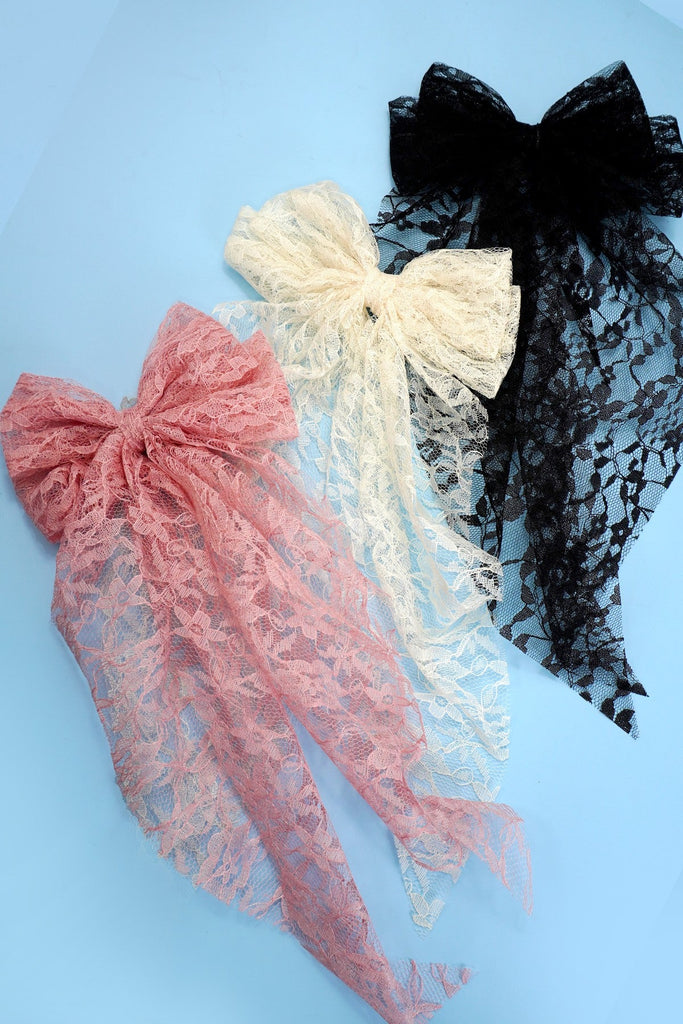 PRETTY ORGANZA LACE BOW RIBBON HAIR CLIPS | 40H922