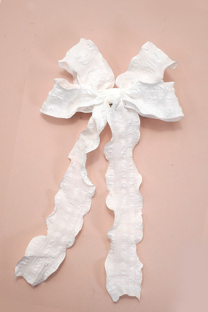 PRETTY TEXTURED CHECKER BOW RIBBON HAIR CLIPS | 40H925