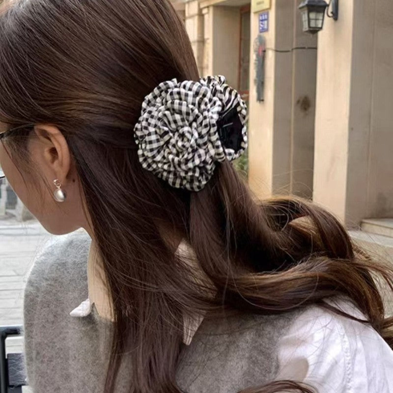 CHECKER FLORAL FABRIC HAIR CLAW CLIPS | 40H930