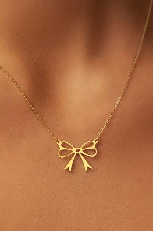 18K STAINLESS STEEL TARNISH FREE BOW NECKLACE | 40NK9442