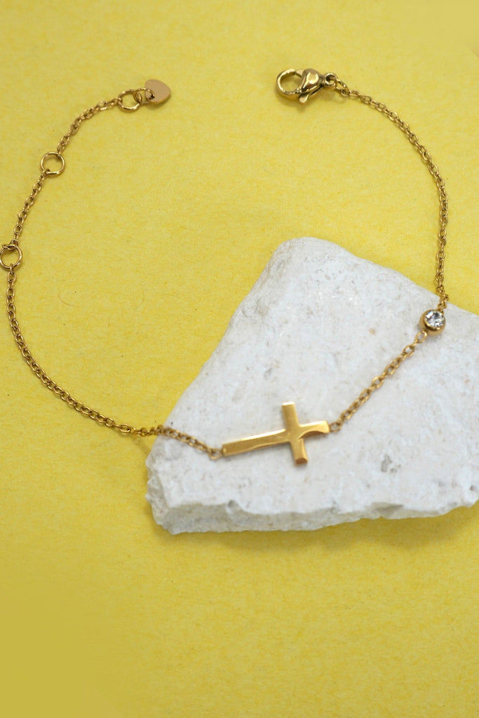 18K STAINLESS STEEL TARNISH FREE CROSS BRACELET | 40B5149
