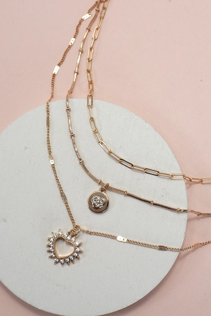 MULTI LAYER SET RHINESTONE HEART PENDANT NECKLACE | 25N933