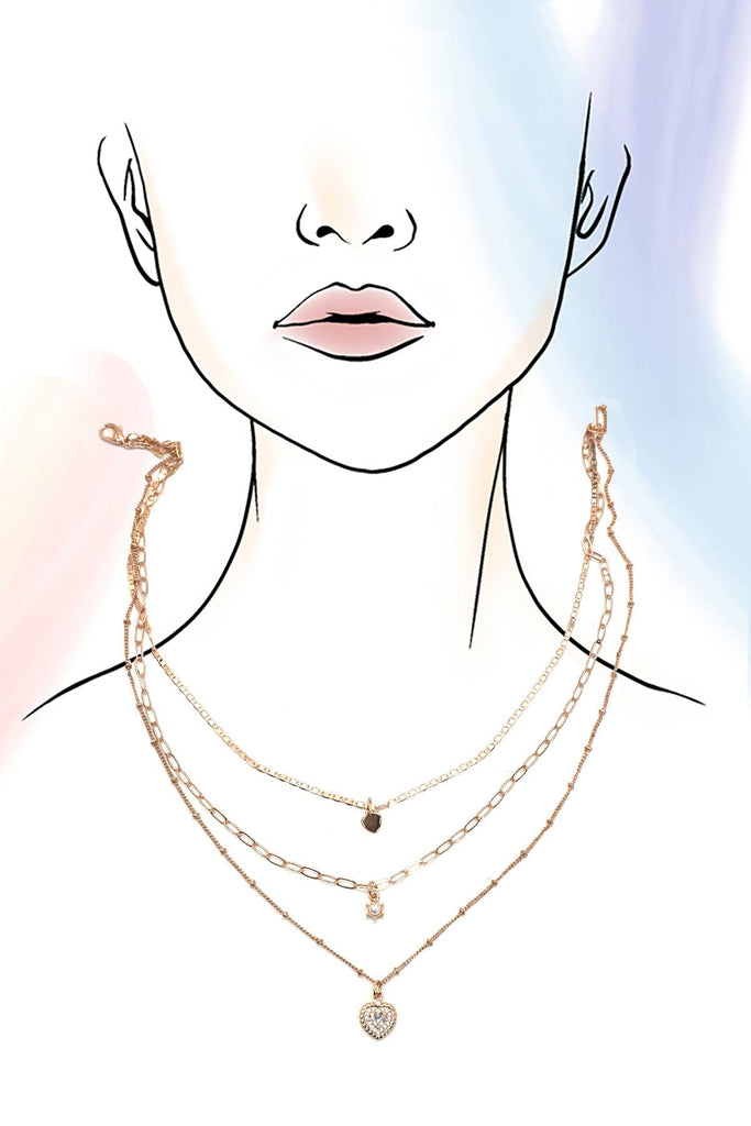 MULTI LAYER SET RHINESTONE HEART PENDANT NECKLACE | 25N948