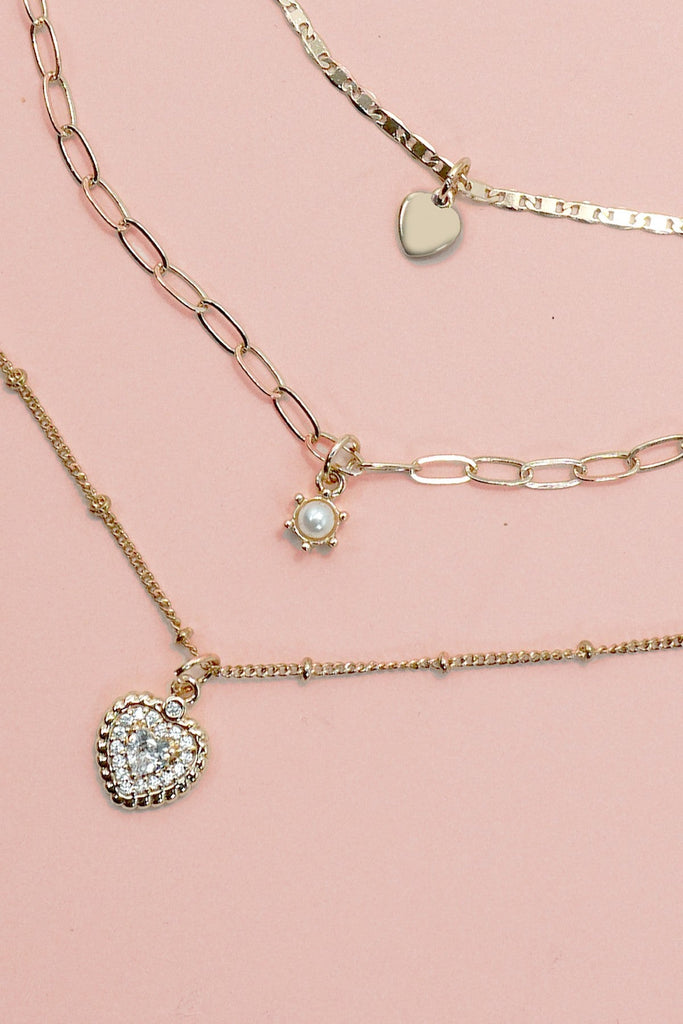 MULTI LAYER SET RHINESTONE HEART PENDANT NECKLACE | 25N948