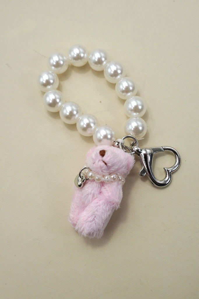 PEARL HEART BEAR PEARL BAG CHARM KEYCHAINS | 40KC154
