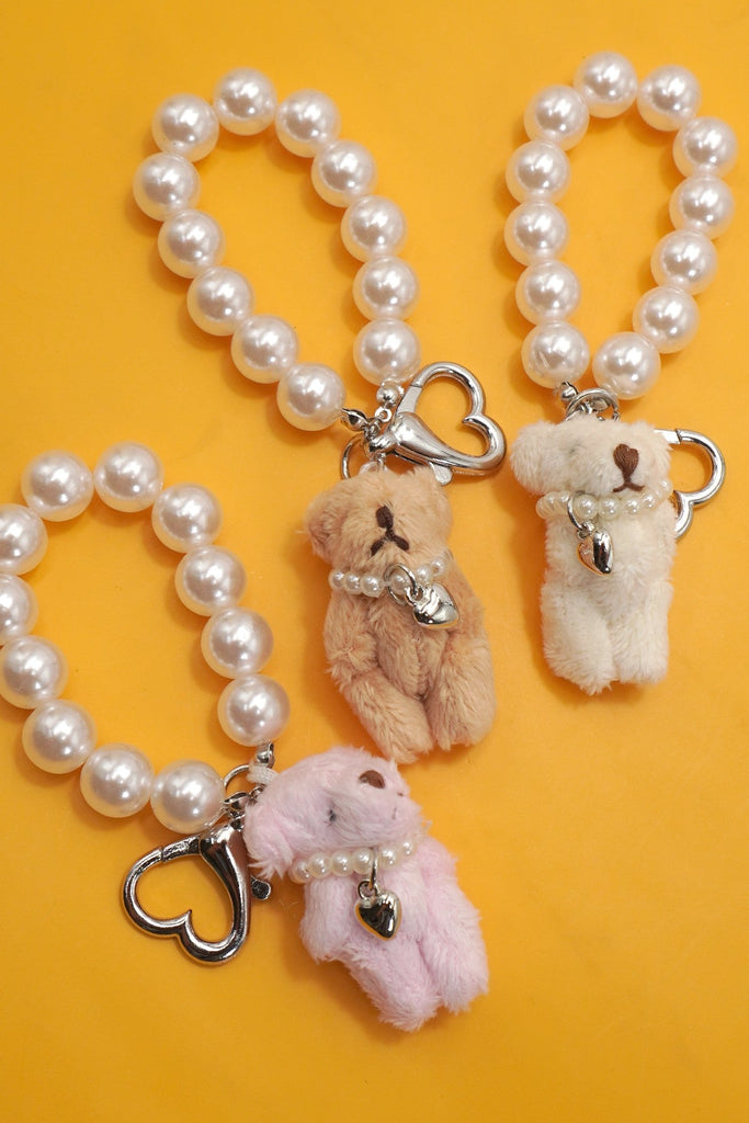 PEARL HEART BEAR PEARL BAG CHARM KEYCHAINS | 40KC154