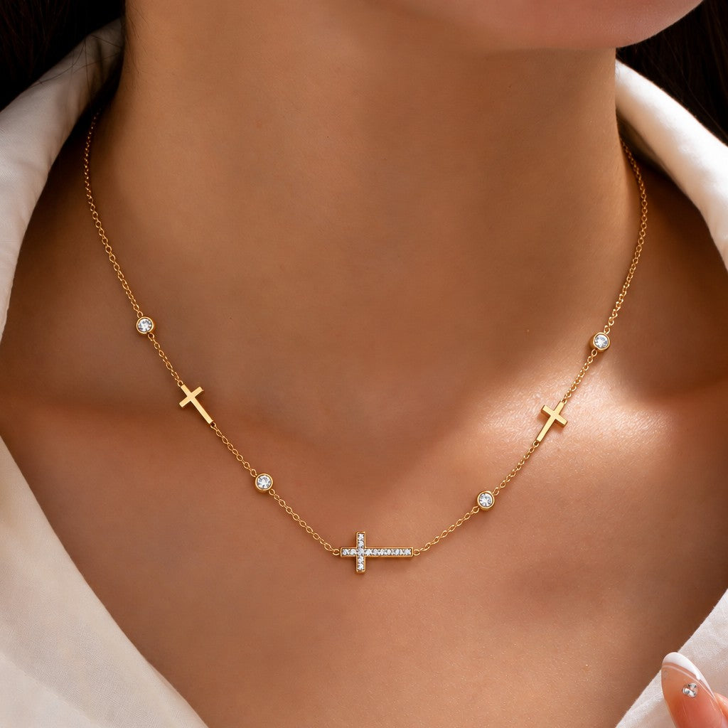 18K STAINLESS STEEL TARNISH FREE CROSS NECKLACE | 40NK9453