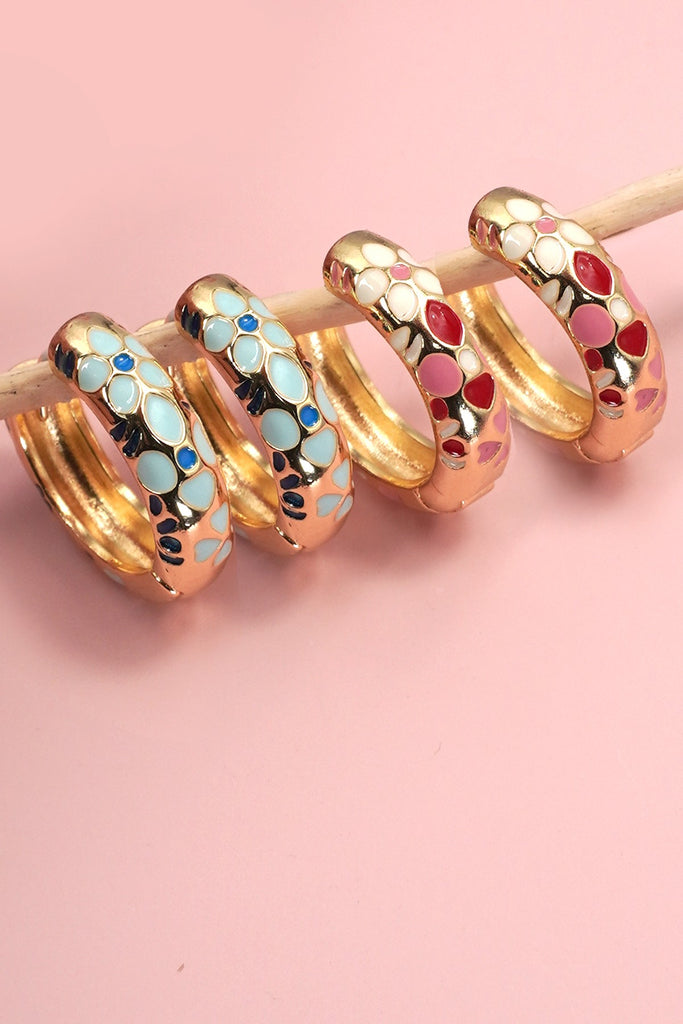 COLORFUL ENAMEL FLOWER HUGGIE HOOP EARRINGS | 40E359
