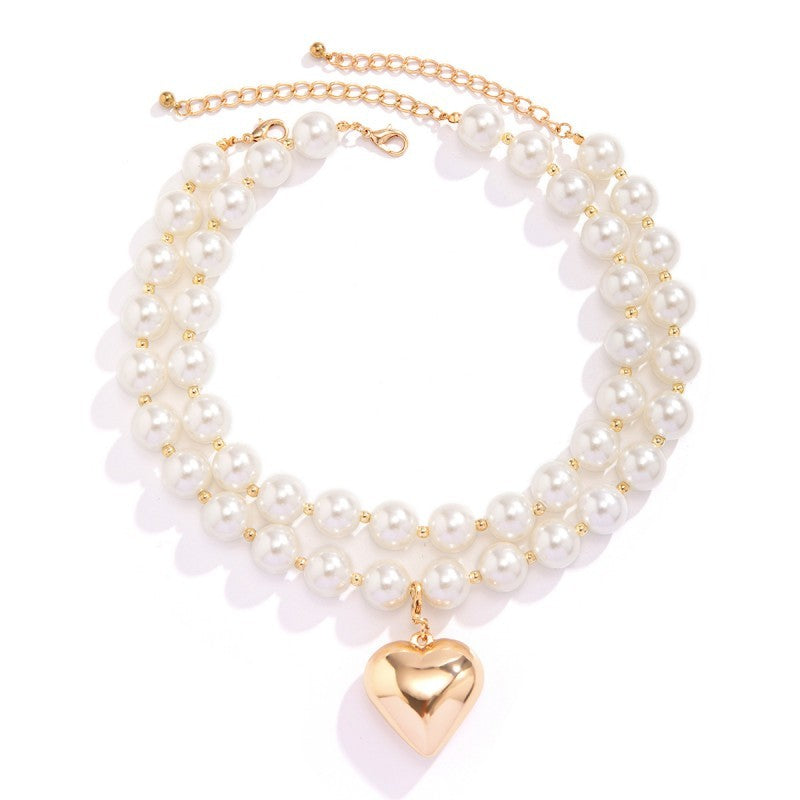 LUSTROUS PEARL BEADED LAYERED HEART NECKLACE | 40NK9456