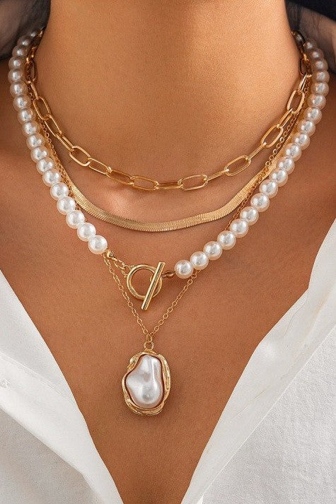 PEARL CHARM MULTILAYER PEARL GOLD MIX NECKLACE | 40NK9458