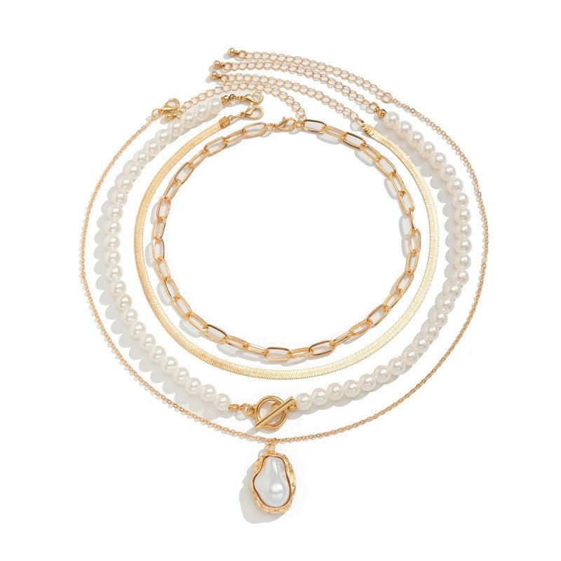 PEARL CHARM MULTILAYER PEARL GOLD MIX NECKLACE | 40NK9458