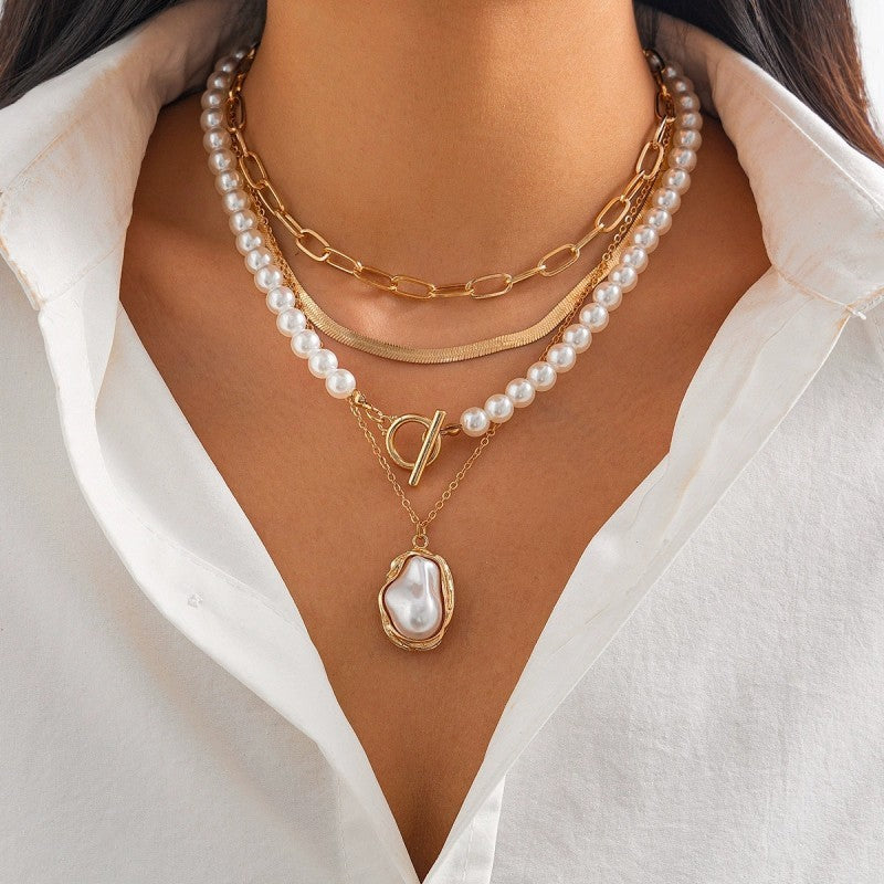 PEARL CHARM MULTILAYER PEARL GOLD MIX NECKLACE | 40NK9458