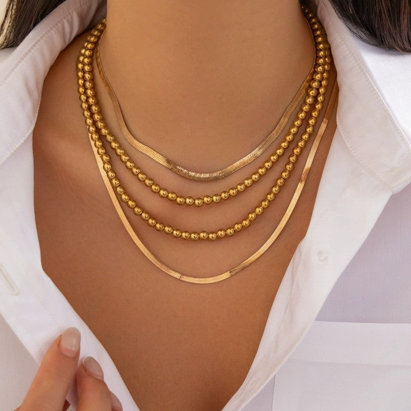 MULTILAYER BALL HERRINGBONE CHAIN MIX NECKLACE | 40NK9459