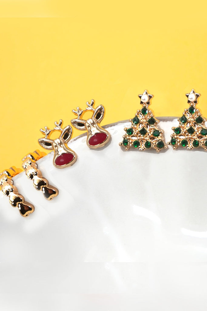 CHRISTMAS TREE RUDOLPH STUD HOOP SET EARRINGS | 80E6660