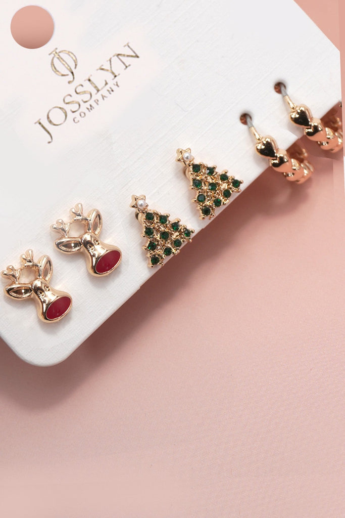 CHRISTMAS TREE RUDOLPH STUD HOOP SET EARRINGS | 80E6660