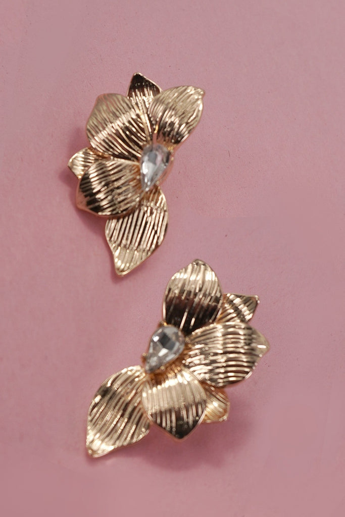 HALF FLOWER TEARDROP STONE STUD EARRINGS | 80E6648