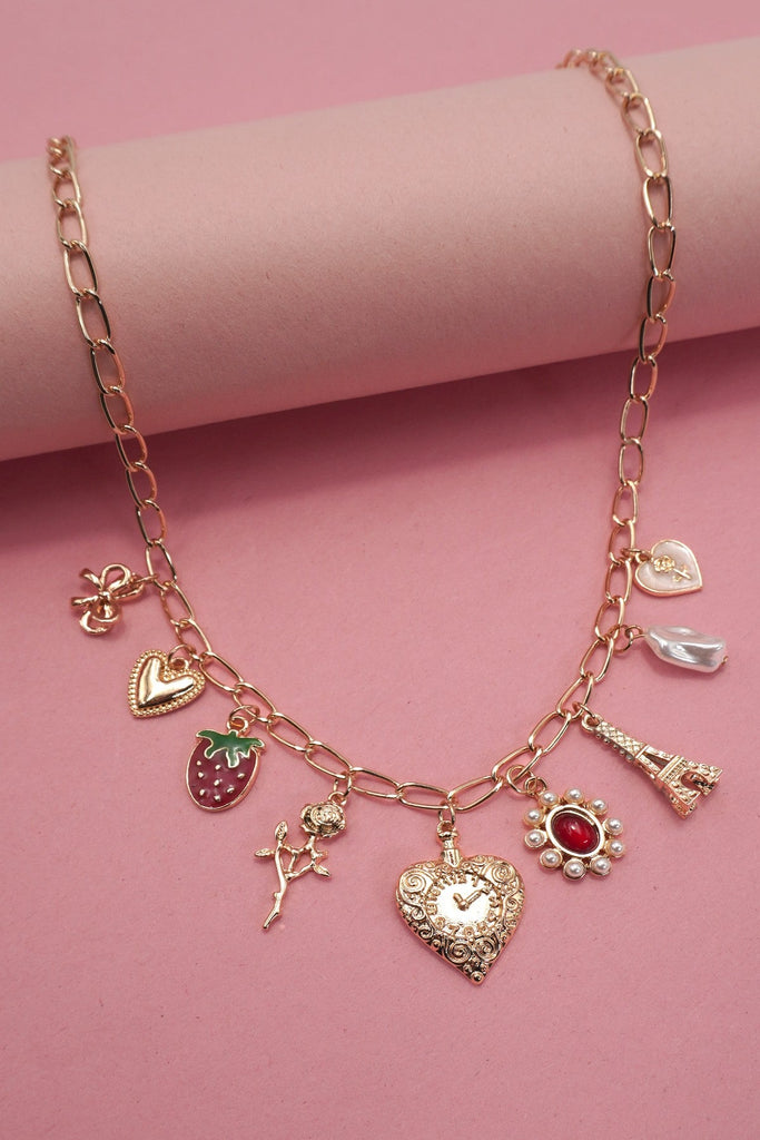 CHARM NECKLACE-HEART BOW ROSE STRAWBERRY EIFFEL | 80N91714