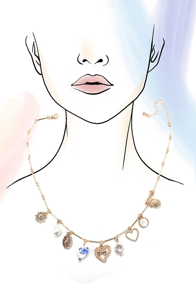 CHARM NECKLACE-CERAMIC PORCELAIN HEART PEARL | 80N91553