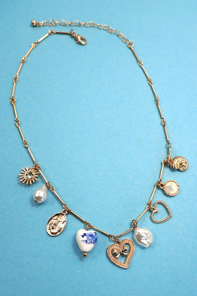 CHARM NECKLACE-CERAMIC PORCELAIN HEART PEARL | 80N91553