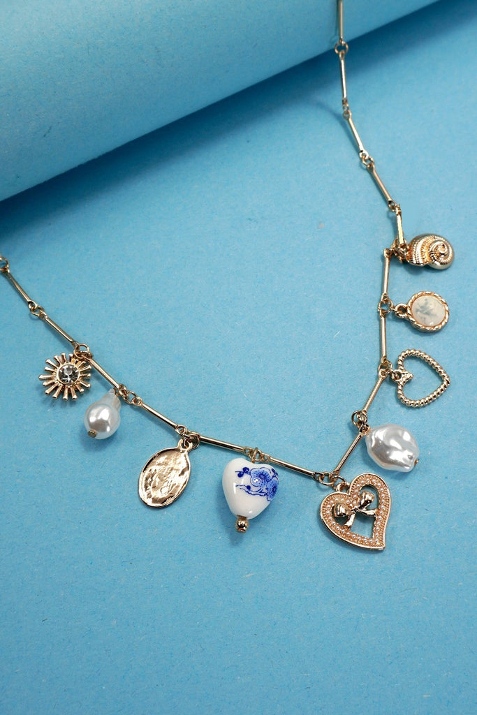 CHARM NECKLACE-CERAMIC PORCELAIN HEART PEARL | 80N91553