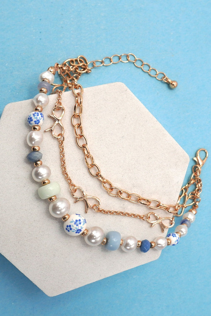 CERAMIC PORCELAIN PEARL BOW CHAIN BRACELET | 80B1372